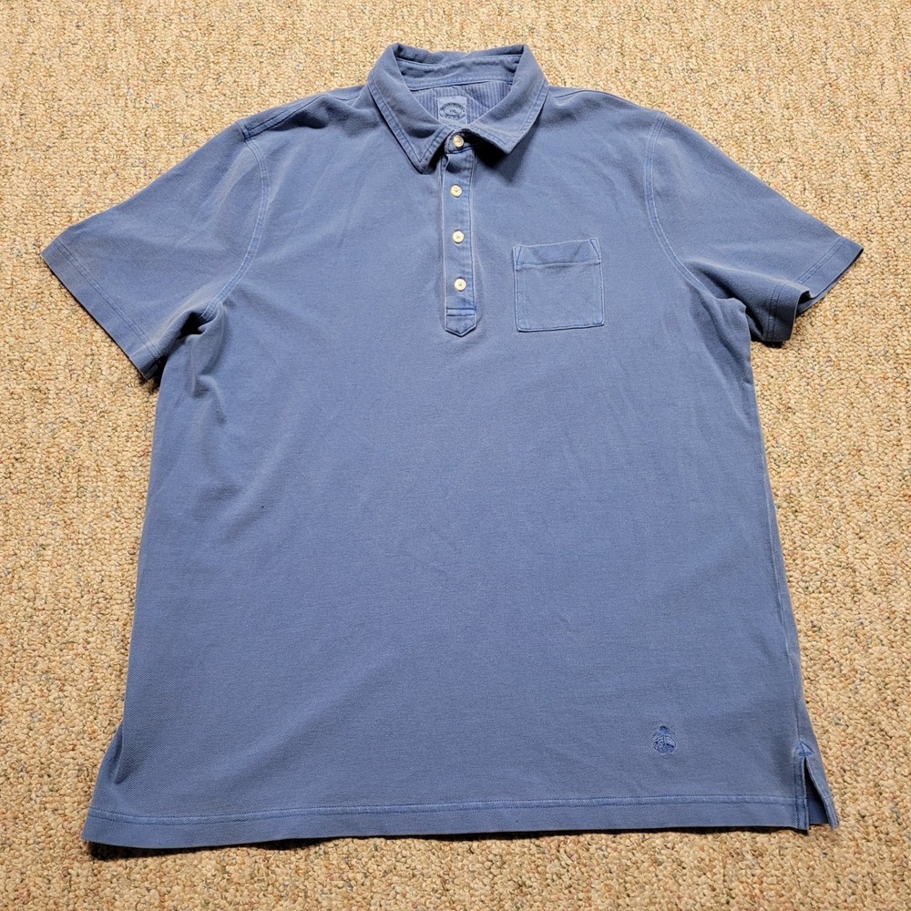 Brooks Brothers Polo Shirt Mens 2XL Blue‎ Short Sleeve Pique Pocket Logo Cotton